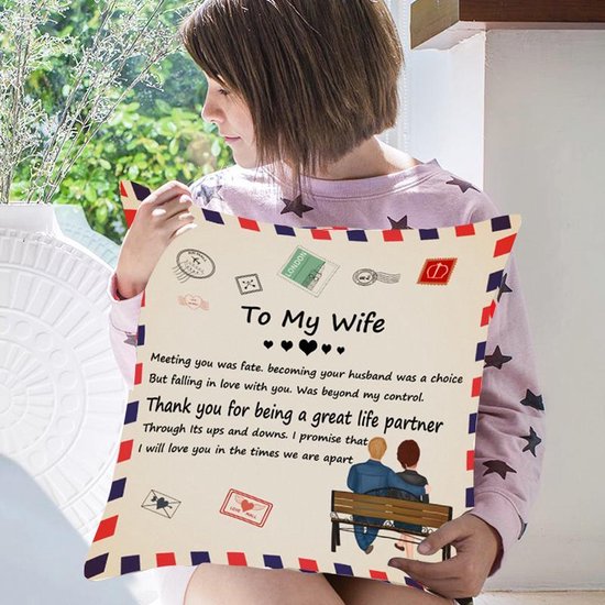 TDR - Sierkussensloop- 45x45 cm - leuk als cadeau voor vrouw - "To my wife"
