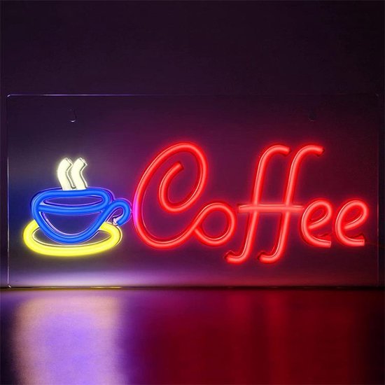 Opvallende "Coffee" Neon LED Lamp-Neon Wandlamp -Perfecte Decoratie voor Koffieliefhebbers(Incl. Adapter & Ophanghaakjes)-42x22cm