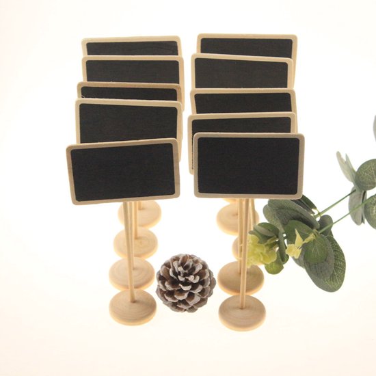 20 stuks Uniek Krijtbord op Houten Standaard- Compacte en Stijlvolle Tafeldecoratie of Bloemenaccessoire – Herbruikbaar en Ideaal voor Thuis & Horeca 8*17cm