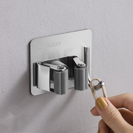 Unikorf 2 stuks RVS Bezem-/Mophouder - Zelfklevend