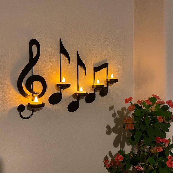 4-delige Muzieknoot Theelichthouder - Inklapbaar Zwart
