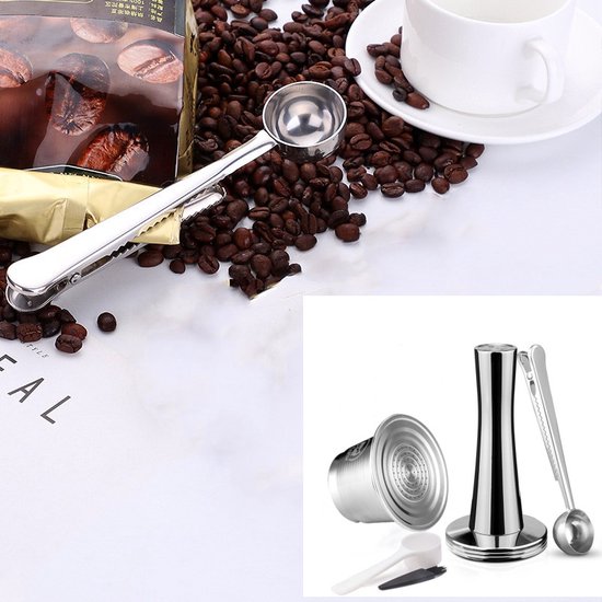 5 delige Herbruikbare RVS Nespresso Capsule Set met Tamper,