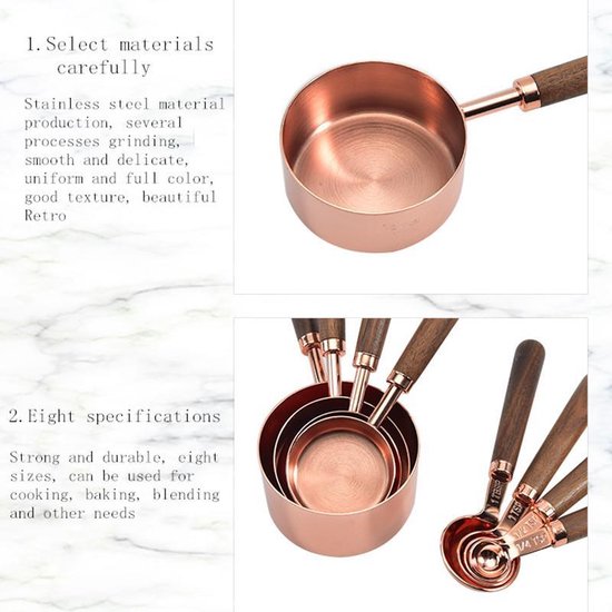 8 delig Maatbeker Set - Maatlepel Set - Complete Maatschep Set - Maatcups-koper