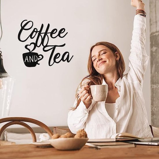 "COFFEE AND TEA" Luxe Metalen Wandbord- Artistiek Koffiekop