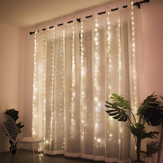 LED Lichtgordijn Sfeerverlichting - Kerstverlichting - USB - Incl. Afstandsbediening - 3X3 Meter - Warm Wit - Sfeerverlichting voor Binnen en Buiten - 300 LEDs