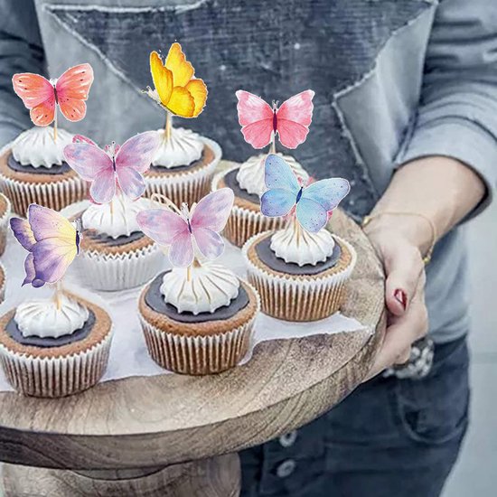 48 delig cup cake/fruit prikkers - Thema: vlinder -voor decoreren van cake, fruit, cup cake, muffin en andere desserts