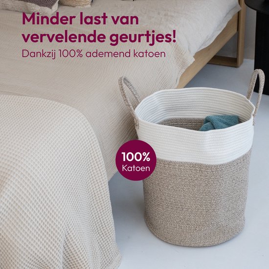 Wasmand Katoen - Opbergmand 52 ltr - Mand Rond met handvaten - Wasbox Opvouwbaar - Speelgoedmand