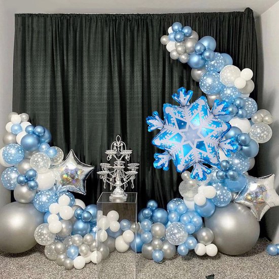 Ballonnenboog-Winterfeest ballonnen- Winterdecoratieset met  Sneeuwvlok en ster folieballonnen-Kerstfeest Oud en nieuwjaar