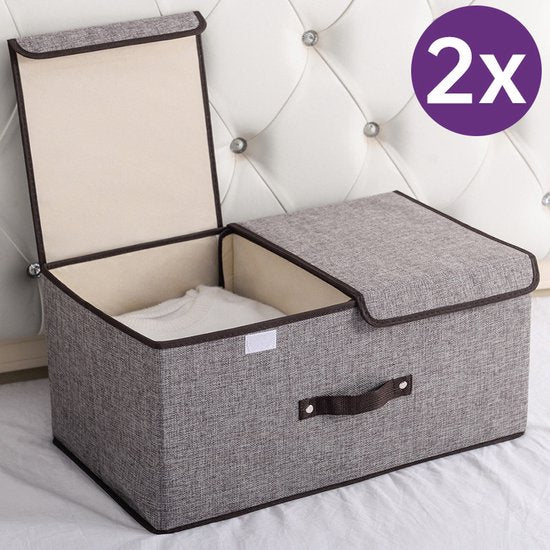 2 Stuks opvouwbare opbergbox - 2 vakken (midden stuk is verwijderbaar) - Stevig duurvast materiaal - 50 * 30 * 25cm - grijs