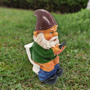 Grappige Kabouter Tuinornamenten-Kabouter op het Toilet met Mobiele Telefoon 5*7*12,5cm