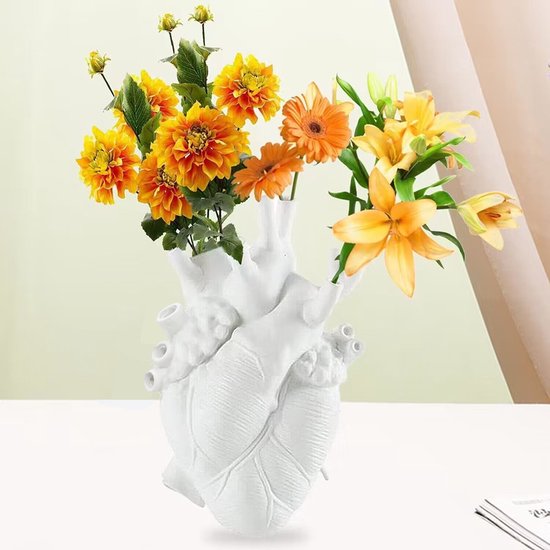 hartvormige bloemenvaas van hars - Elegante Stijl - Perfect voor Elke Gelegenheid-Wit 18*10*24cm