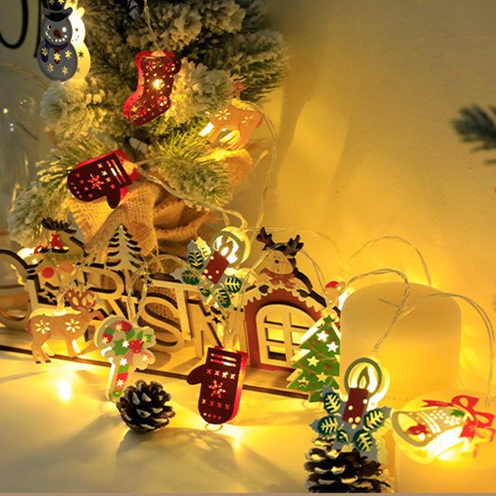 3 Meter Kerst Lichtsnoer met 20 IJzeren Figuren – Feestelijke Decoratie met Rendieren, Kerstbomen en Sneeuwmannen – IP42- USB Voeding-Warm Wit Licht