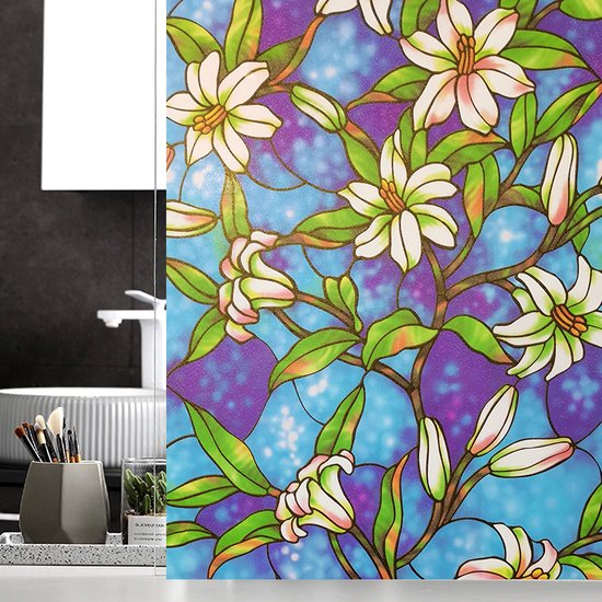 Milieuvriendelijke PVC Glasfolie - Leliepatroon - 90x200 cm
