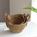 3-delige Natuurlijke Grasvezel Plantmanden Set - Stijlvolle Plantenhouders met Handgreep-Verrijk je Ruimte met Natuurlijke Elegantie - Duurzaam, Veelzijdig en Milieuvriendelijk Design-bruin