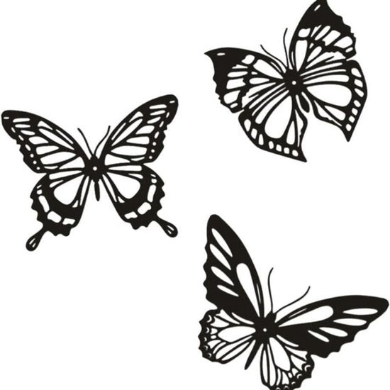 Metalen vlinder wanddecoratie 3-pack zwart 3D binnen/buiten