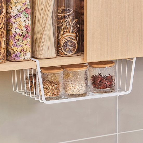 2stuks Multifunctionele Hangmand - Extra Opbergruimte voor Onder Planken 40*23*13.5cm-wit