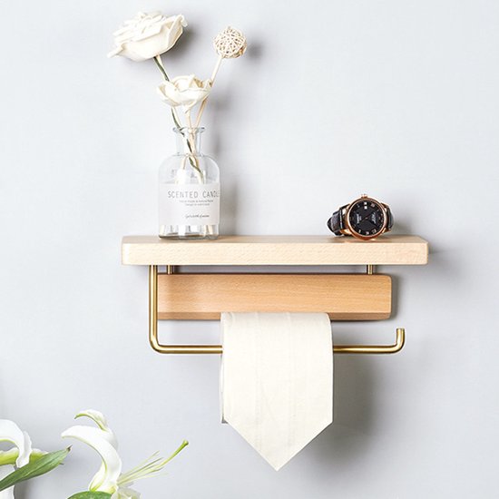 Luxe Zelfklevende Toiletrolhouder met Telefoonplankje - Goud