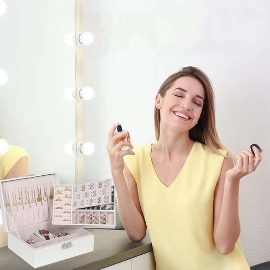 Sieradendoos wit met meerdere vakken en vergrendeling