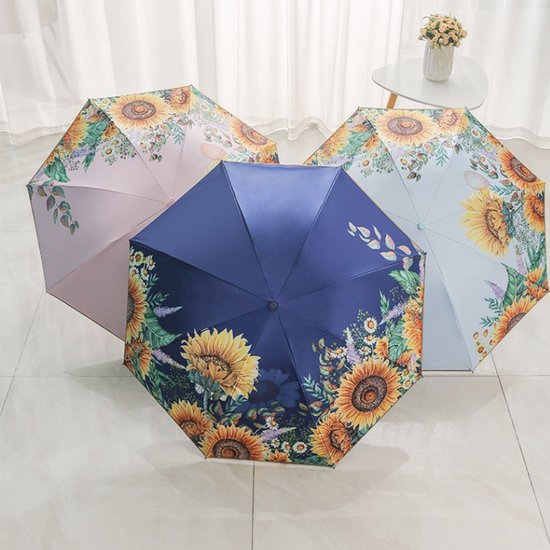TDR-Opvouwbaar bloem paraplu - Zonbescherming Anti-Uv UPF50 + -Windproof- Stevig paraplu met diameter van 97 cmmarineblauw