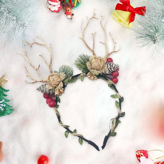 Prachtige Handgemaakte kerst Haarband met dennenappels- en Bessenboomtakken - Perfect voor Feestelijke Gelegenheden