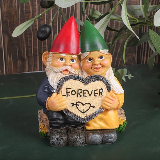 Romantische Kabouters met 'Forever' Hart - Charmante Tuindecoratie- Hars Tuinbeeldje10*6,5*13,5cm
