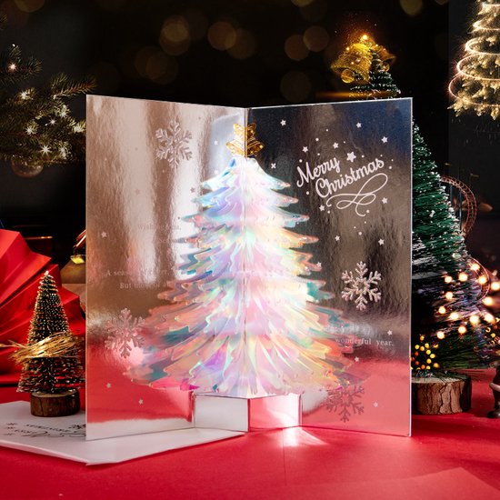 2 STUKS Betoverende 3D-Kerstboom Pop-up Kaart - Stuur een Magische Kerstgroet-blauw