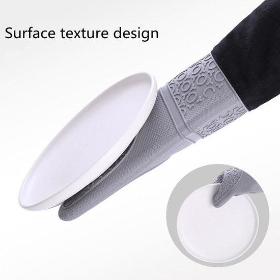 Siliconen ovenwanten 1 paars(2 stuks) met Zachte Katoenen Voering- hittebestendig tot 260 °C anti-slip lange bakhandschoenen voor koken bakken-lichtgrijs