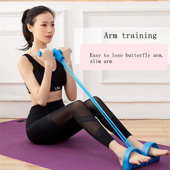 TDR - multifunctioneel weerstandstesiontouw, buiktrainer beentrainer Fitness trekkoord met voetpedaal-blauw