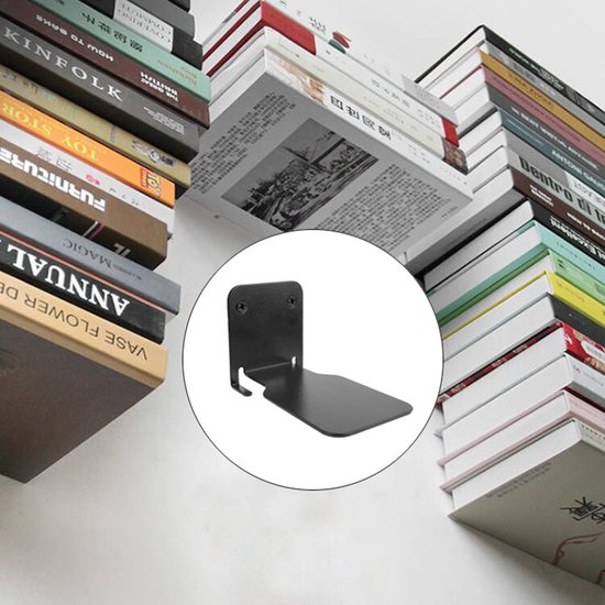 Zwevende Boekenplank Onzichtbaar - Metalen Wandplank voor Boeken - Draagvermogen 13,5kg - Zwart - 10,5x6x6,6 cm