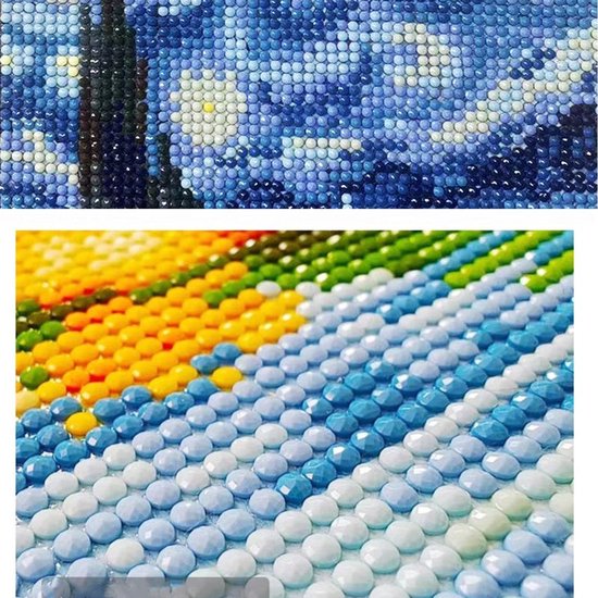 Van Gogh Sterrenhemel Diamond Painting 18x18cm – Inclusief Massief Houten Fotolijst – Volwassenen – Creatief DIY Kunstwerk
