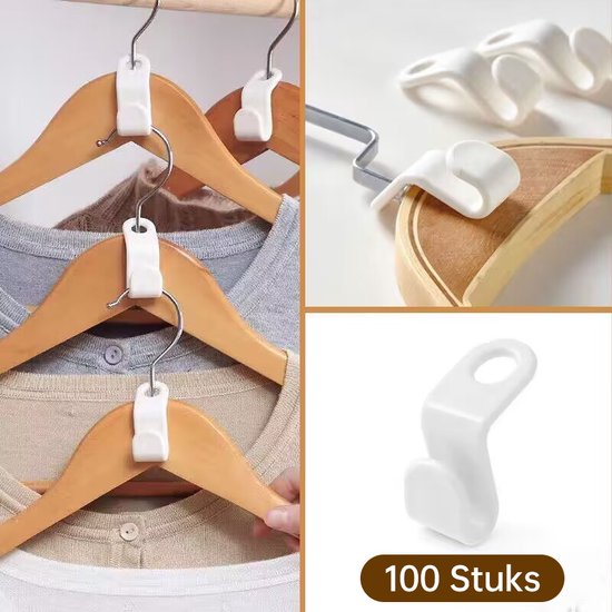100 stuks verbindingshaak voor Kleerhanger- ruimtebesparend voor kast-wit