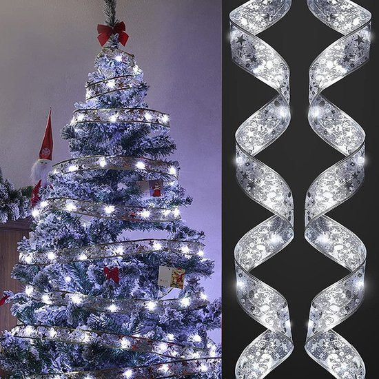 LED Kerstboom Licht Lint- 5 Meter 50 LED Lichtjes-werkt op batterij-kerstdecoratie-Wit Licht-zilver