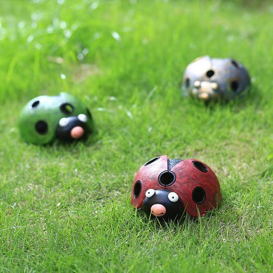 Zonne-ornament Rood Verlicht Lieveheersbeestje - Tuin Decoratie - Duurzaam - Sfeervol - Weerbestendig