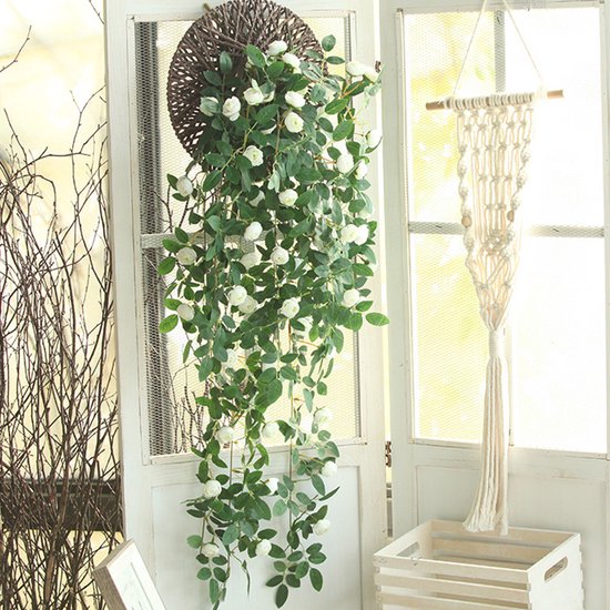 TDR-Luxe Bloemen Slinger witte roze-decoratieve slinger-Klimroos witte roze - Bruiloft Decoratie