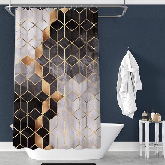 Waterdicht douchegordijn marmerpatroon 180x200CM zwart/goud