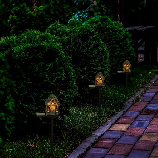 Betoverende Solar Tuinverlichting-Het Welkomstlicht van de Zonovergoten Houten Huisje-bruin