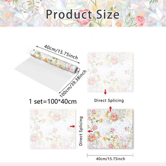 Merkloos Raamfolie Planten & Bloemen - PVC Privacy UV 40x100