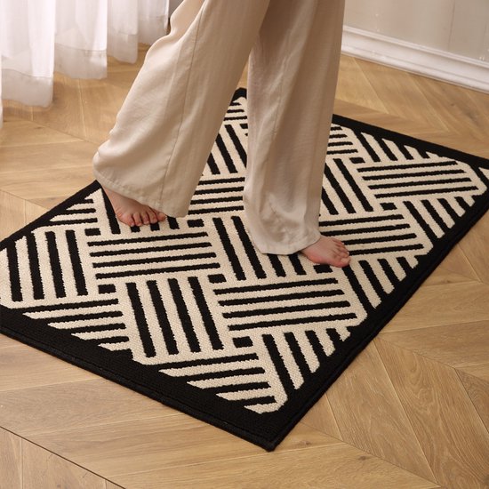 Antislip Deurmat 60x90cm Zwart - Geometrisch Patroon, Wasbaa