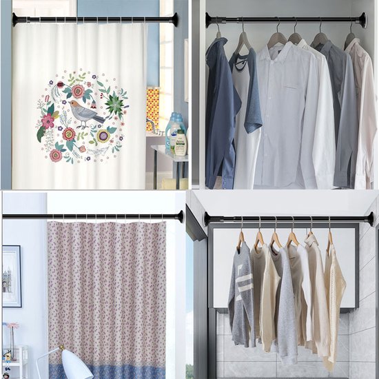 Uittrekbare Kledingkast Hanger- Garderobestang-douchegordijnstang-Verstelbaar van 90 tot 160 CM- draagvermogen 120 KG - zwart