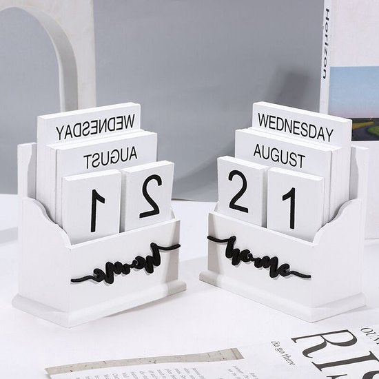 Houten eeuwigdurende kalender Home – handmatige datum, wit