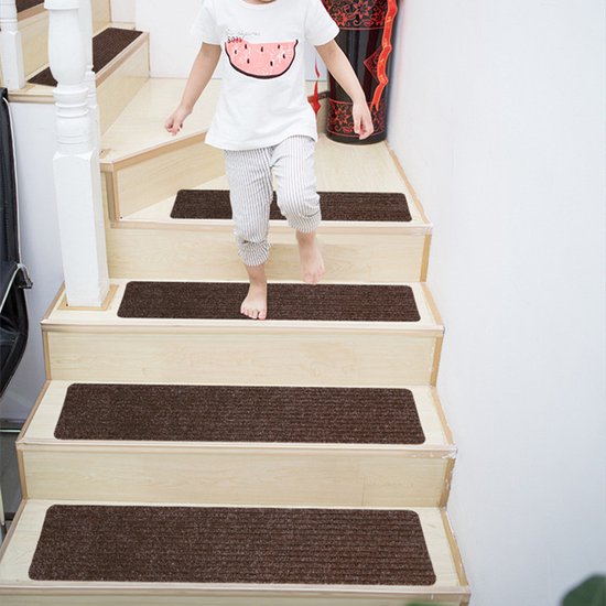 15 stuks Luxe en Trendy Trapmatten voor binnen - Stijlvol Design-Zelfklevend en Antislip-donkerbruin 75.5x20CM