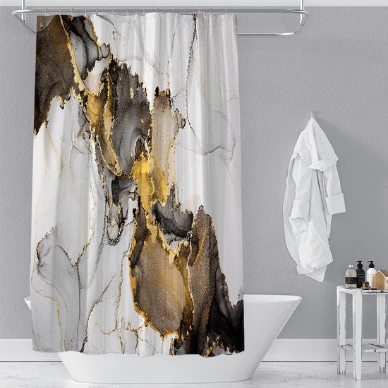 Waterdicht douchegordijn met abstract marmeren patroon - Luxe Uitstraling, Uitstekende Waterbestendigheid - Hoogwaardig, Extra Dik, Gemakkelijk te Installeren-zwart/wit