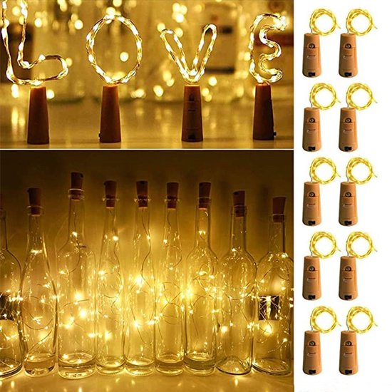 Unikorf 4x Wijnkurk Koperdraadlamp 1m met 10 LED's