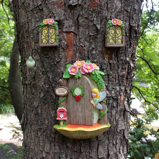 4-delige Super Schattige Feeënhuisje Set – Magische Lichtgevende Boomhanger Decoratie-12x4.5x16.5cm