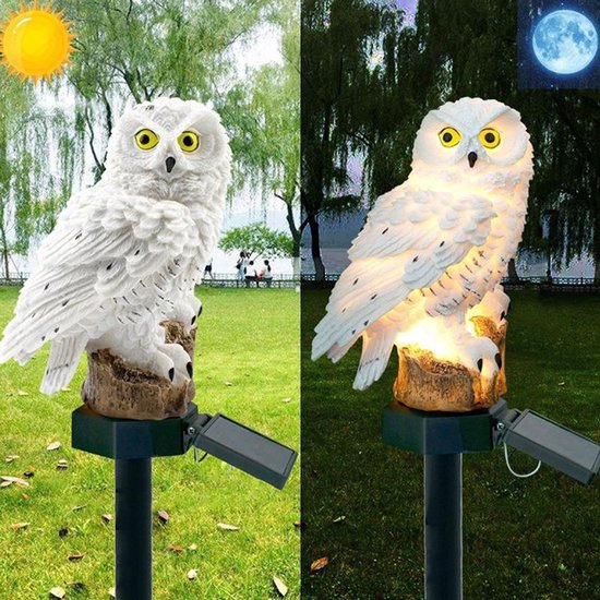 Xtraworks -sneeuwuil zonne-gazon licht wit-sneeuwuil tuinlamp-Sfeerlicht buiten solar - Tuindecoratie verlichting