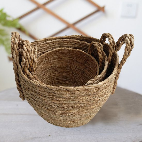 3-delige Grasvezel Plantmanden Set - Duurzaam en Stijlvol