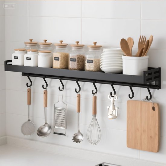 Keukenrek, muurgemonteerd kruidenrek, smalle brede staaf, 8