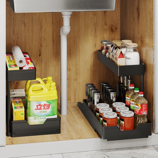 Stijlvol en esthetisch aantrekkelijke Gootsteenkast Organizer-Uitschuifbaar-zwart
