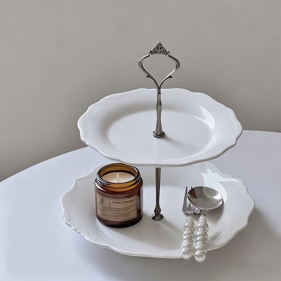 Franse reliëf keramische schaal dubbellaags afternoon tea sc