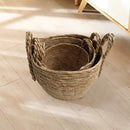3-delige Natuurlijke Grasvezel Plantmanden Set - Stijlvolle Plantenhouders met Handgreep-Verrijk je Ruimte met Natuurlijke Elegantie - Duurzaam, Veelzijdig en Milieuvriendelijk Design-bruin